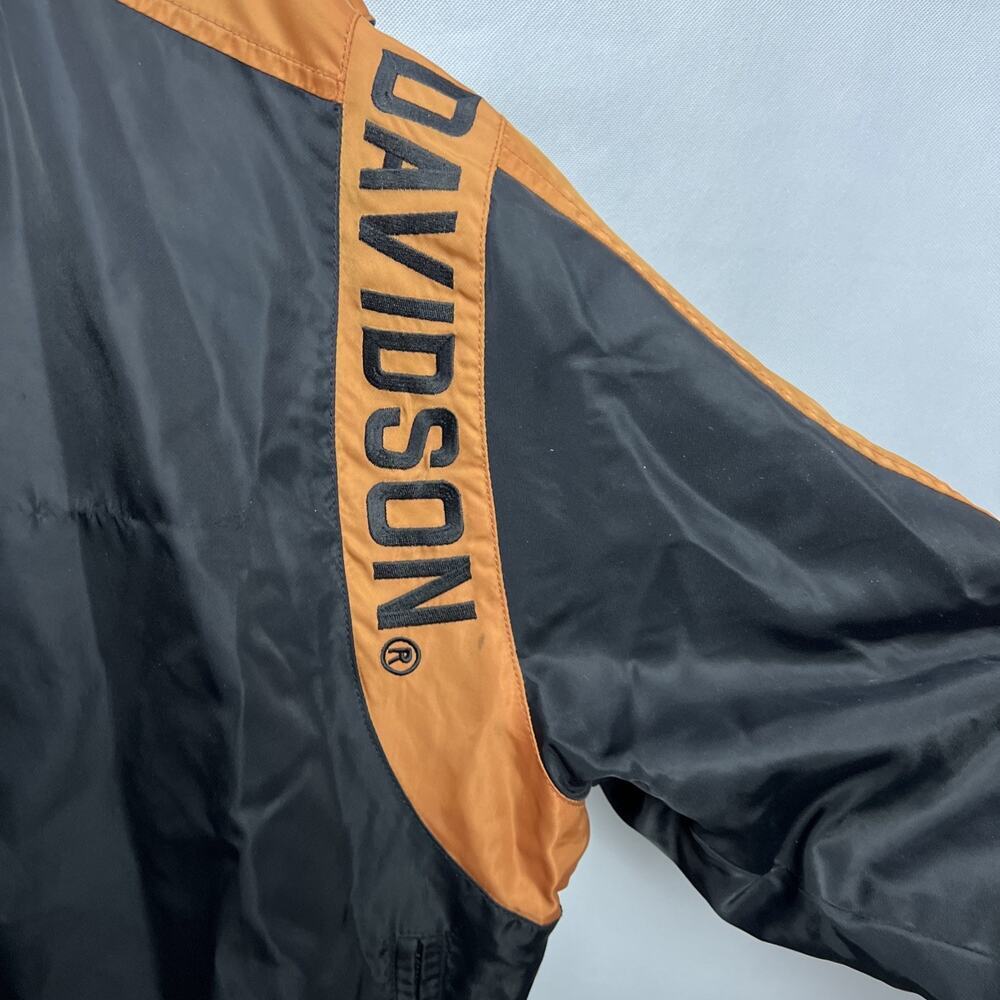 Harley Davidson Motorcycle Riding Jacket Mens L Black Orange Nylon Bomber Zip - Picture 3 of 10